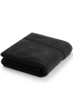 Black cotton bath sheet with tonal embroidered logo
