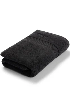 Black cotton bath towel with embroidered logo