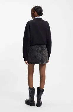 Black-denim skirt with asymmetric waistband