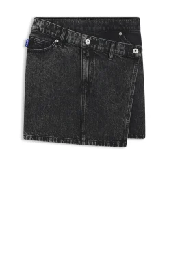 Black-denim skirt with asymmetric waistband