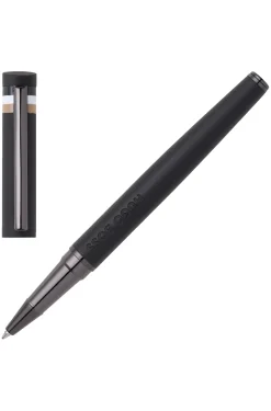 Black logo-detail rollerball pen with signature-stripe cap