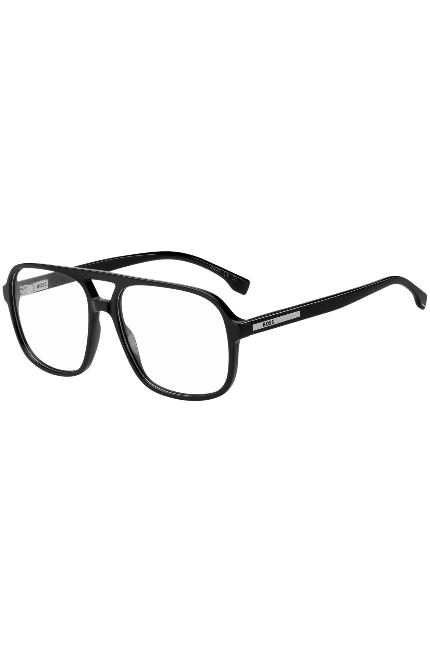Black optical frames with logo plaque and double bridge