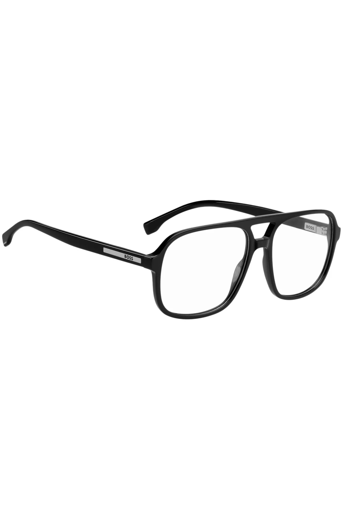Black optical frames with logo plaque and double bridge