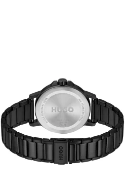 Black-plated watch with tonal steel bracelet
