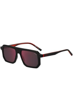Black sunglasses with signature red accents