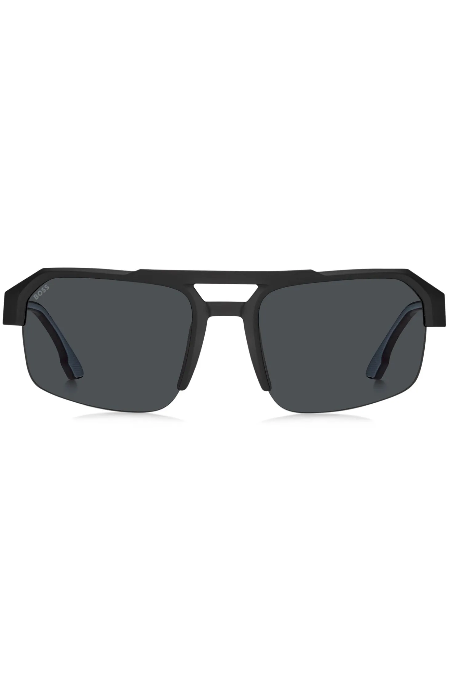 Black sunglasses with temple insert and logo