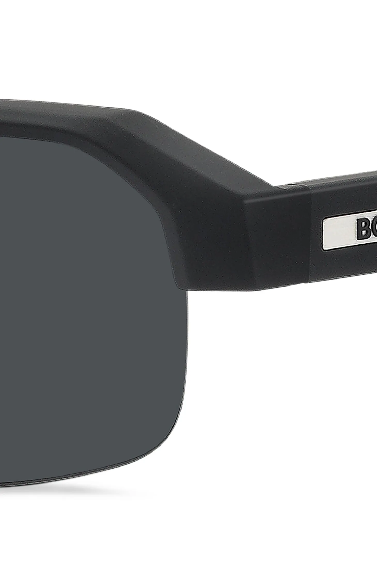 Black sunglasses with temple insert and logo