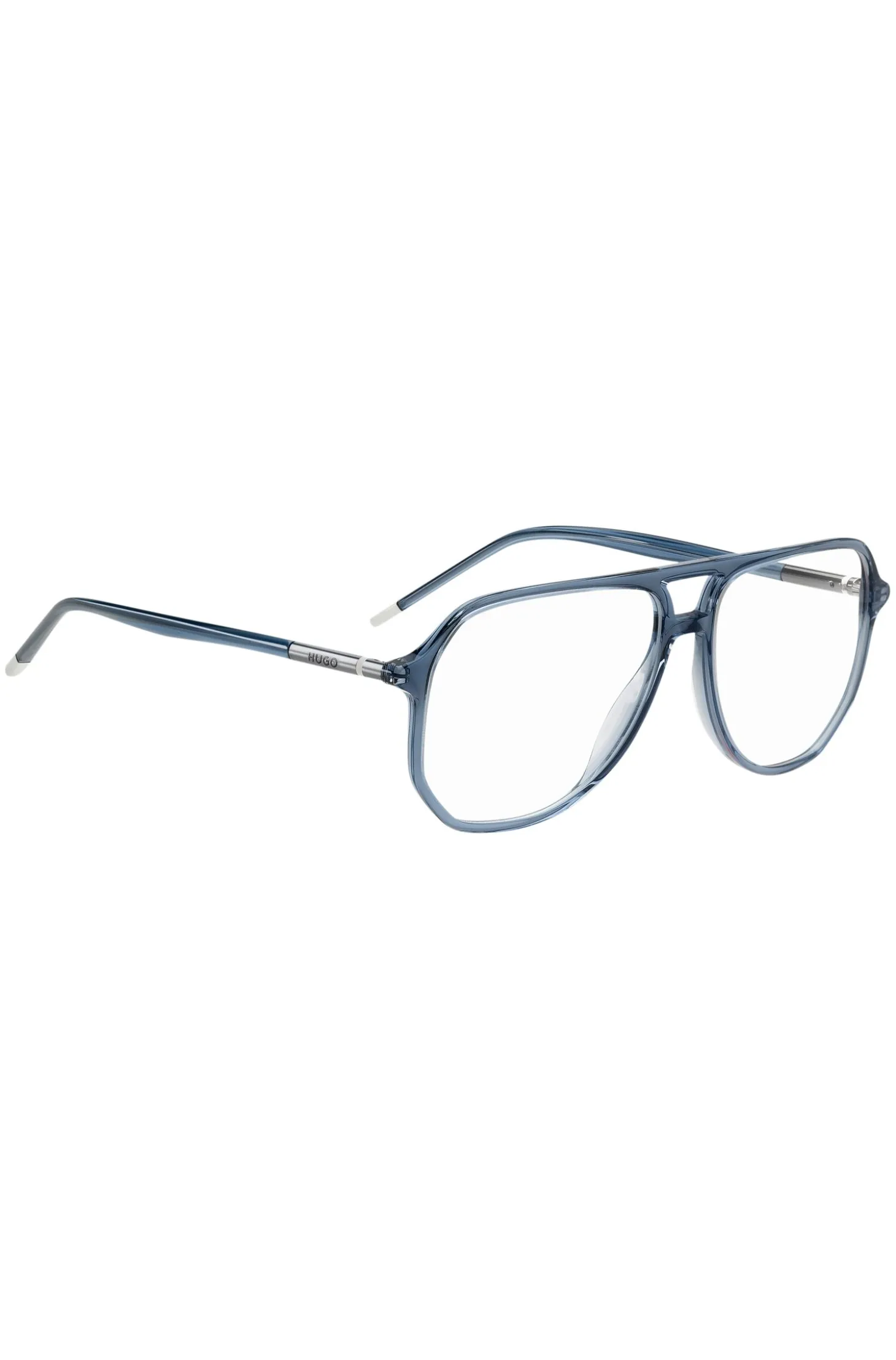 Blue-acetate optical frames with tubular temples