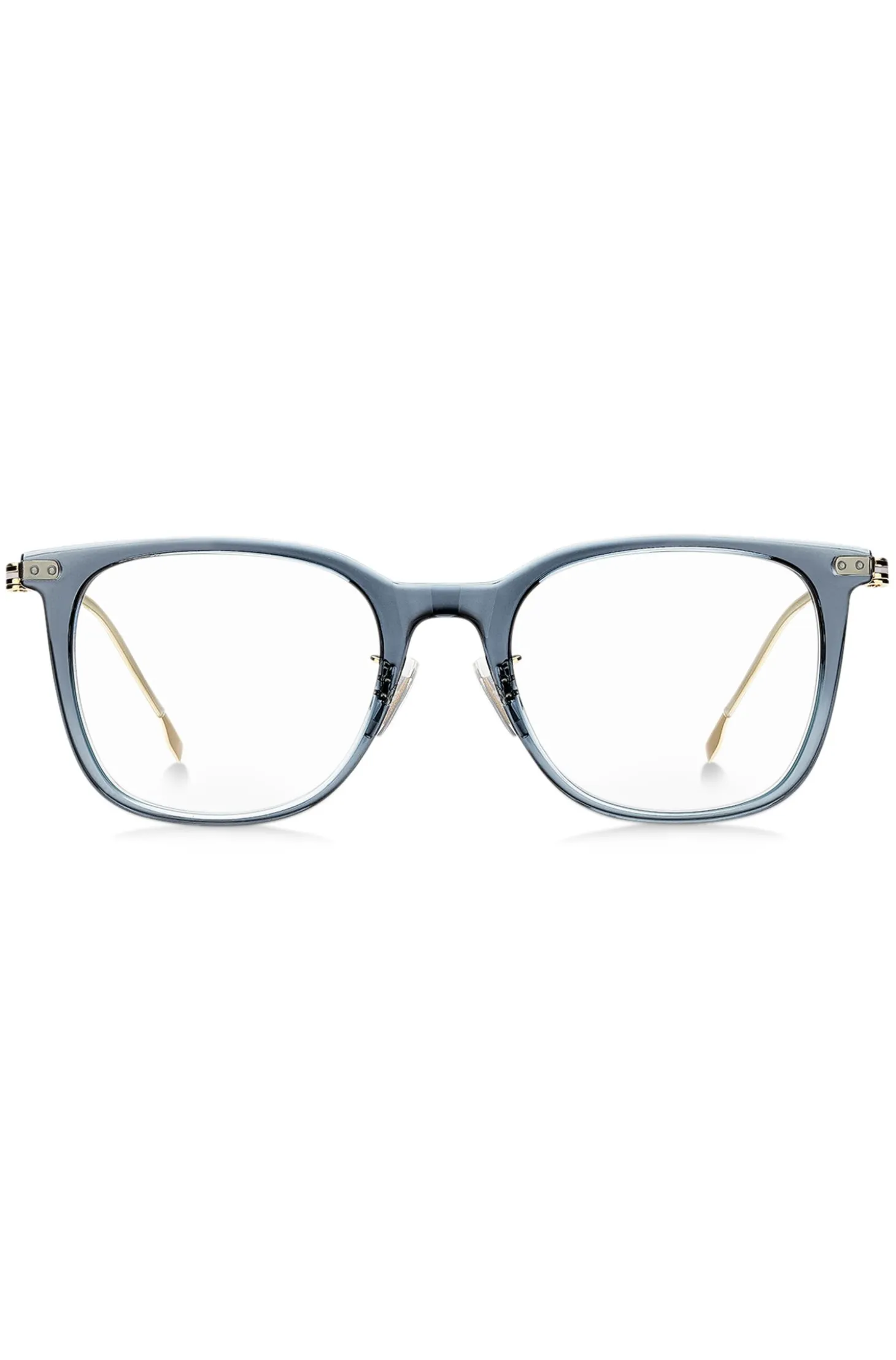 Blue-acetate optical frames with gold-tone temples