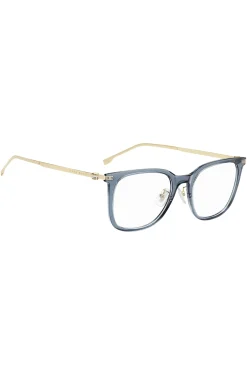 Blue-acetate optical frames with gold-tone temples