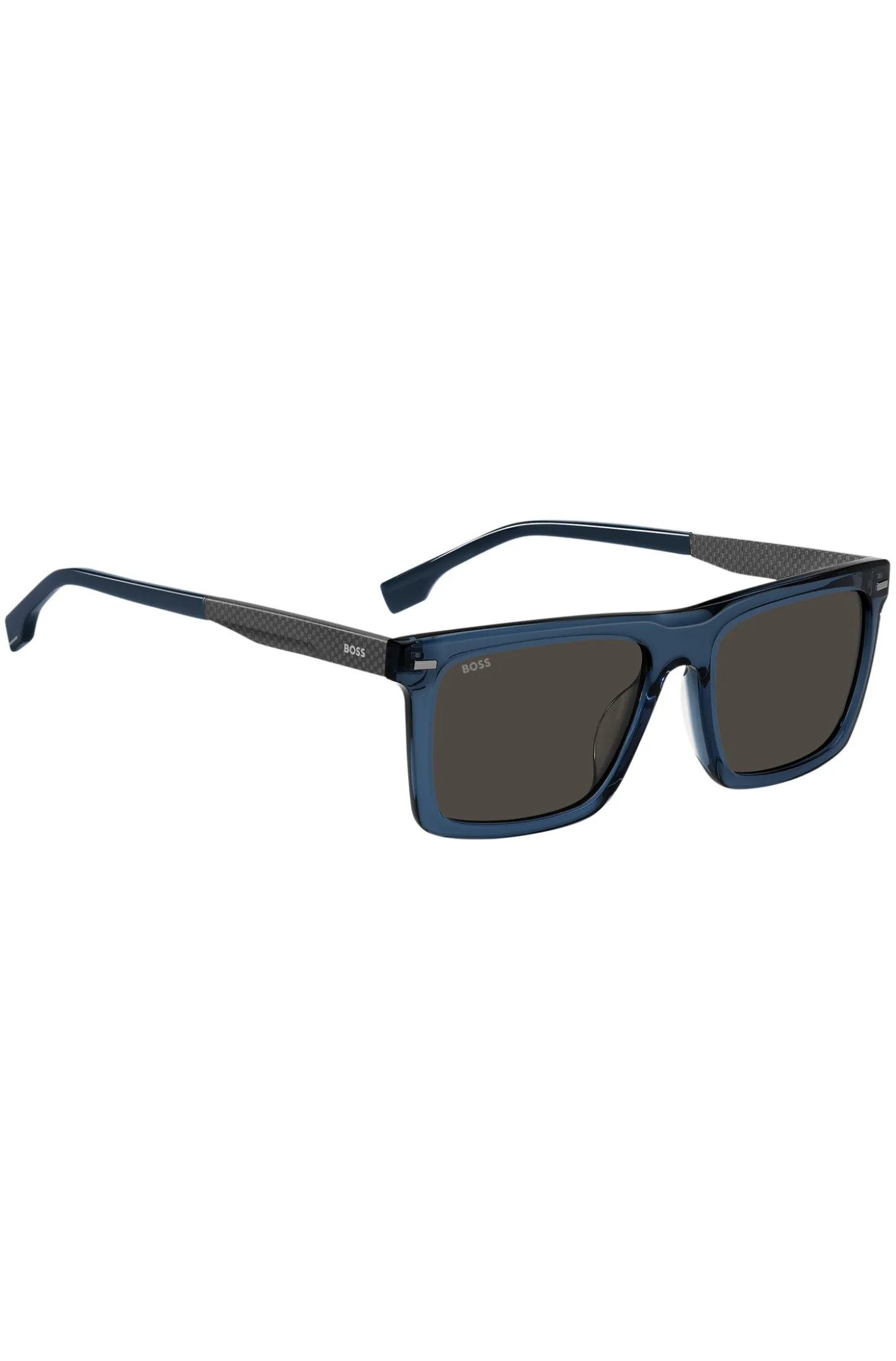 Blue-acetate sunglasses with patterned carbon-fibre temples