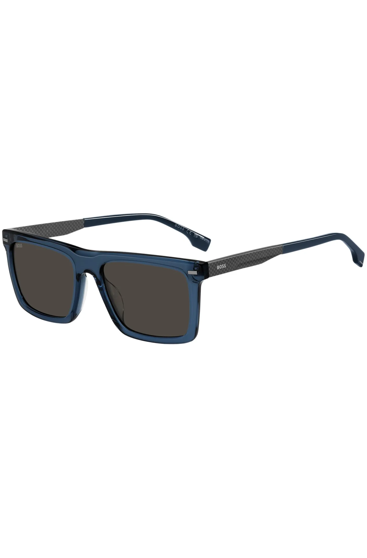 Blue-acetate sunglasses with patterned carbon-fibre temples