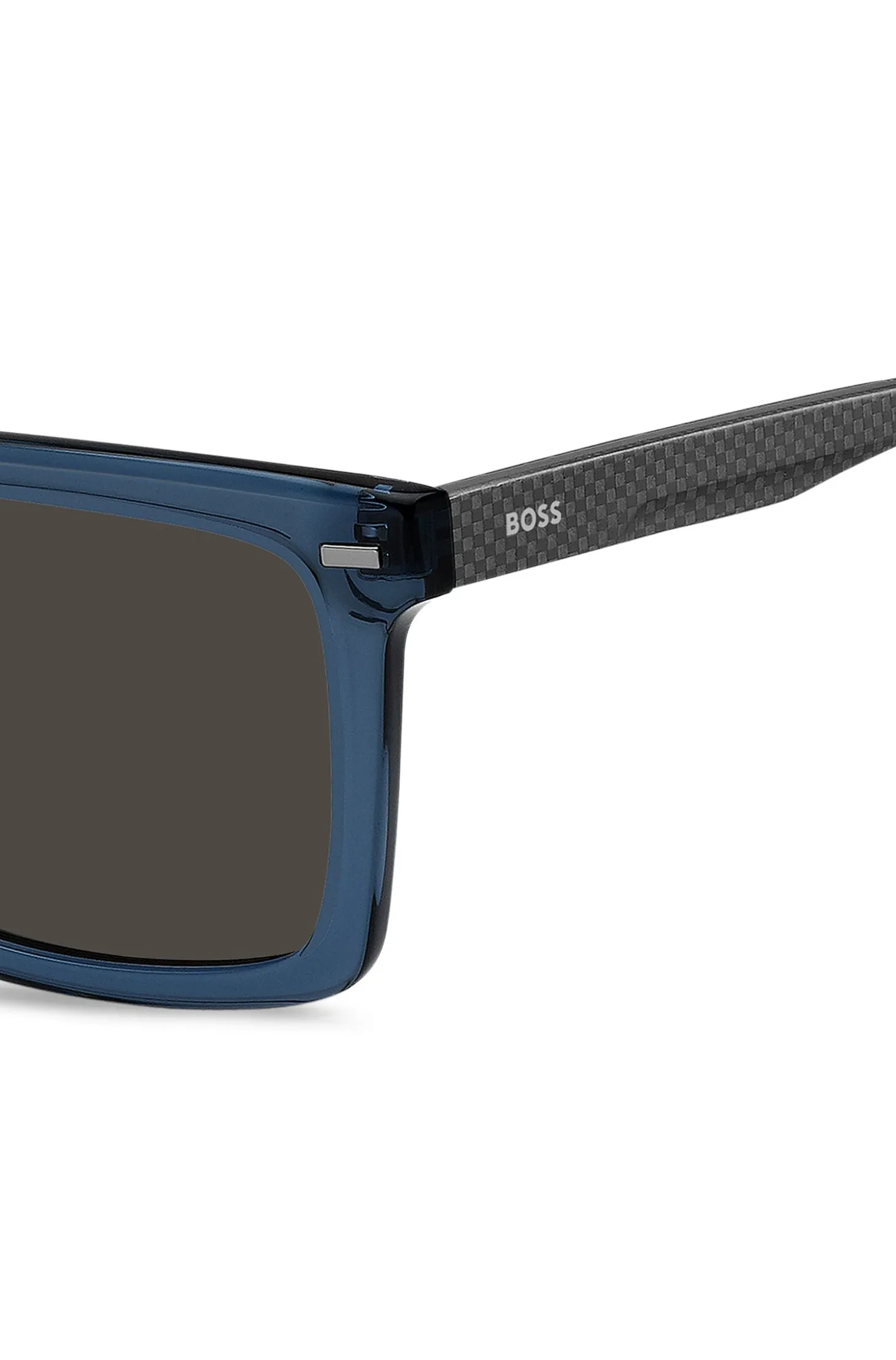 Blue-acetate sunglasses with patterned carbon-fibre temples