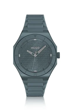 Blue-aluminium watch with logo-textured dial
