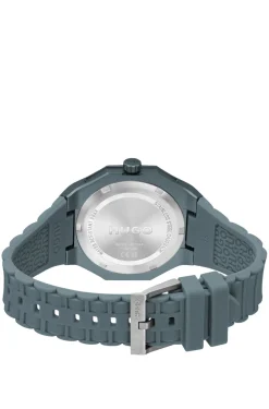 Blue-aluminium watch with logo-textured dial