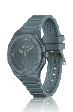 Blue-aluminium watch with logo-textured dial
