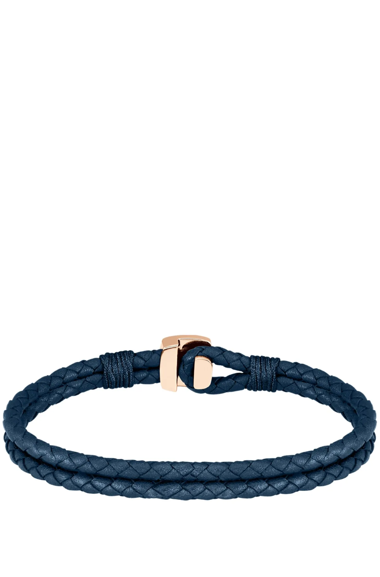 Blue braided-leather cuff with gold-tone closure