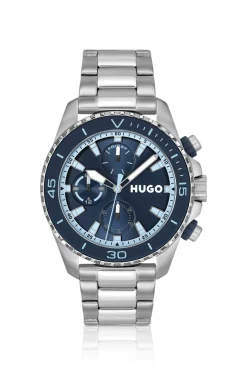 Blue-dial watch with link bracelet