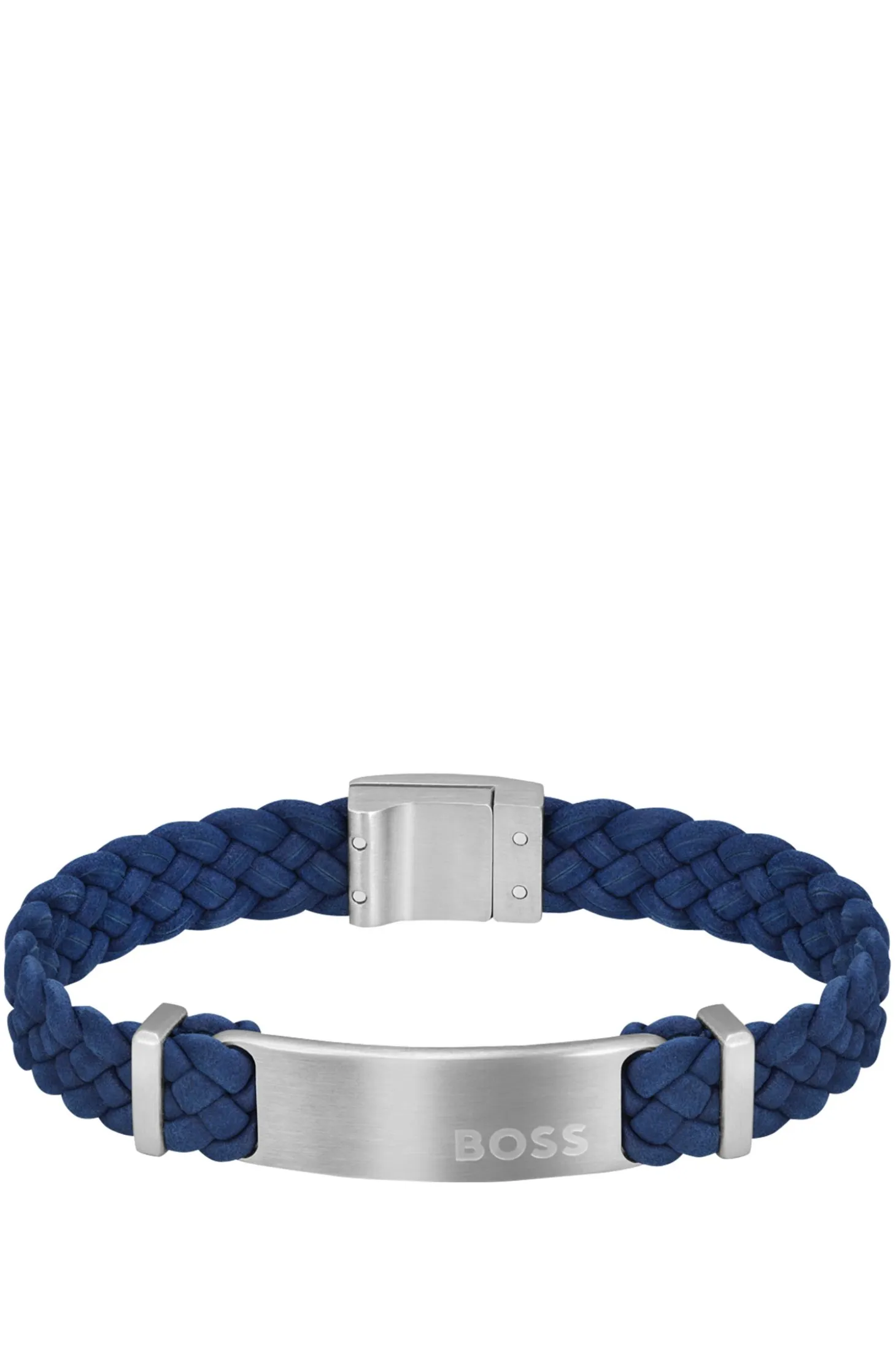 Blue-suede braided cuff with logo plate