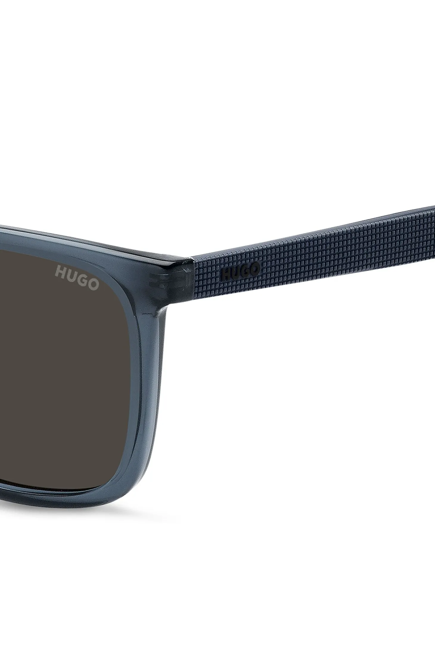 Blue sunglasses with textured temples