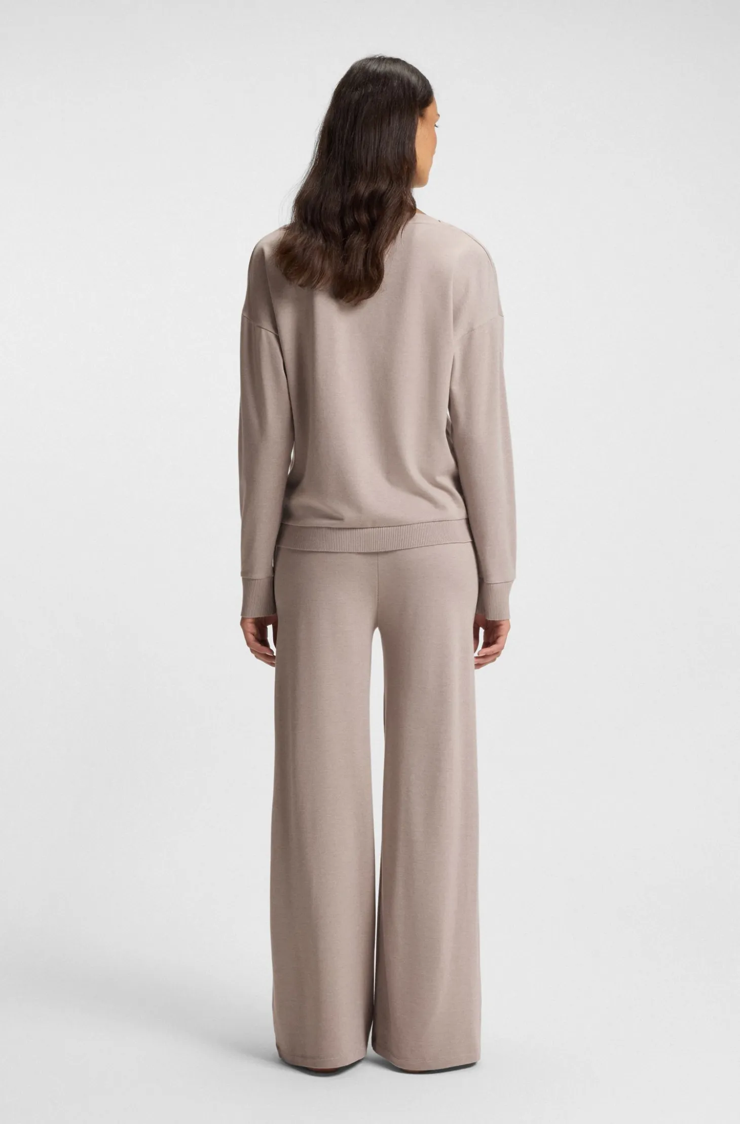 Boat-neck sweatshirt in melange jersey with logo plate