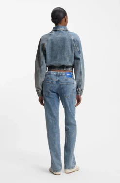 Bomber jacket in blue stretch denim