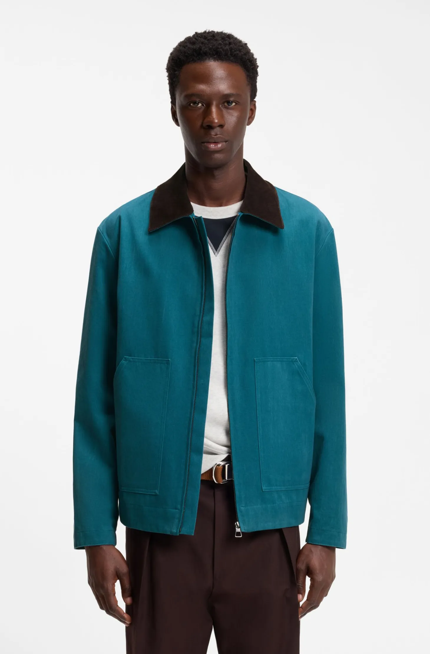 BOSS BY BECKHAM cotton jacket with contrast collar