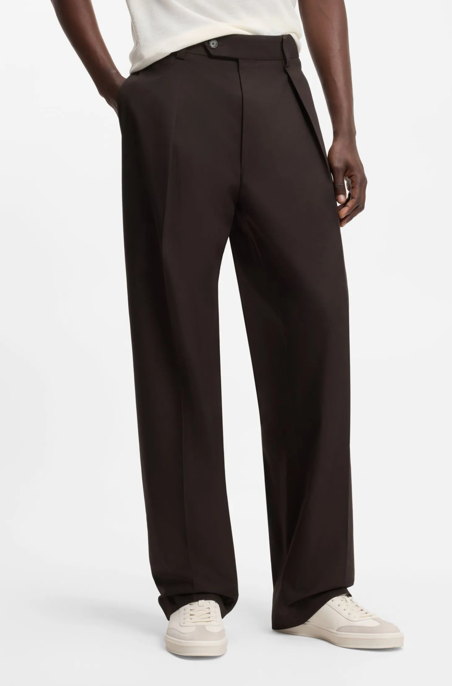 BOSS BY BECKHAM pleat-front trousers in cotton