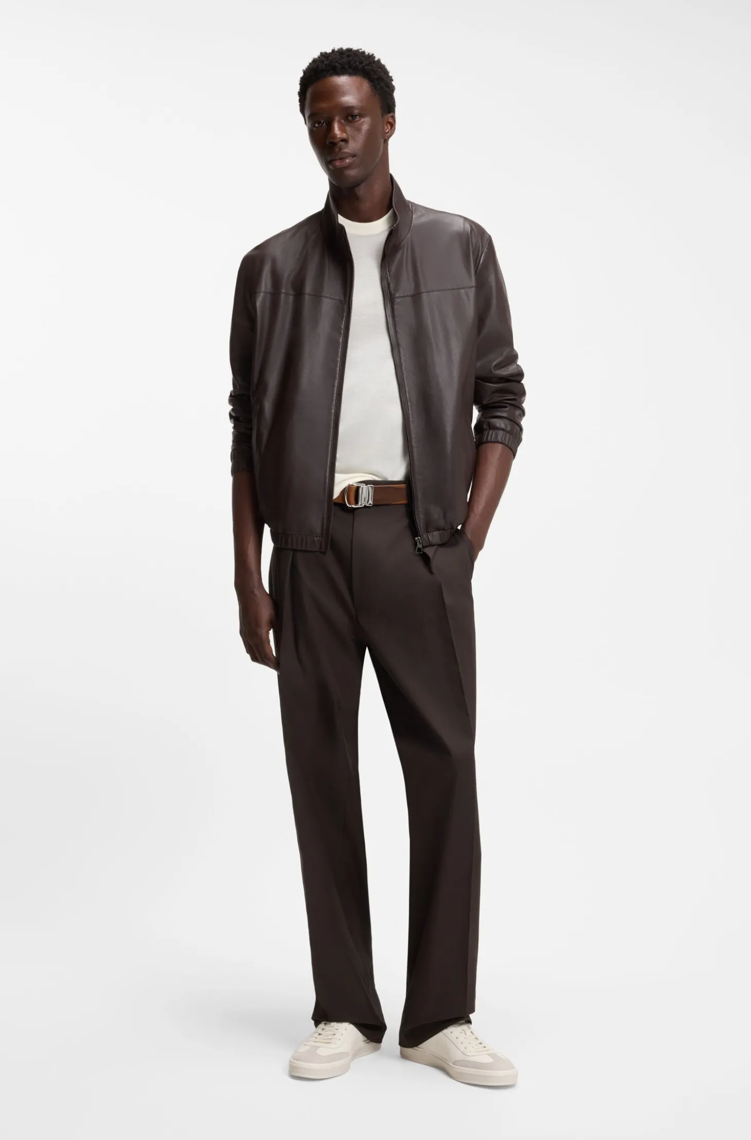 BOSS BY BECKHAM pleat-front trousers in cotton