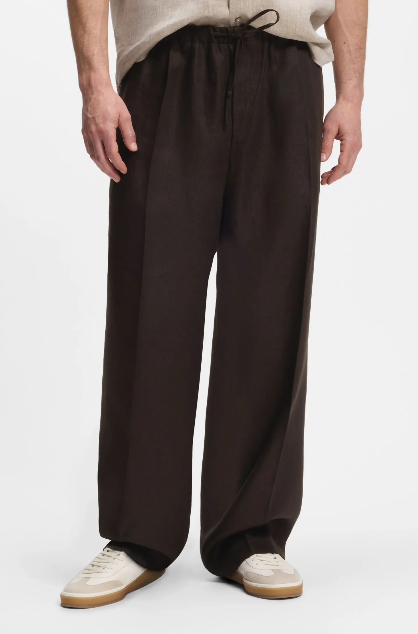 BOSS BY BECKHAM relaxed-fit linen trousers