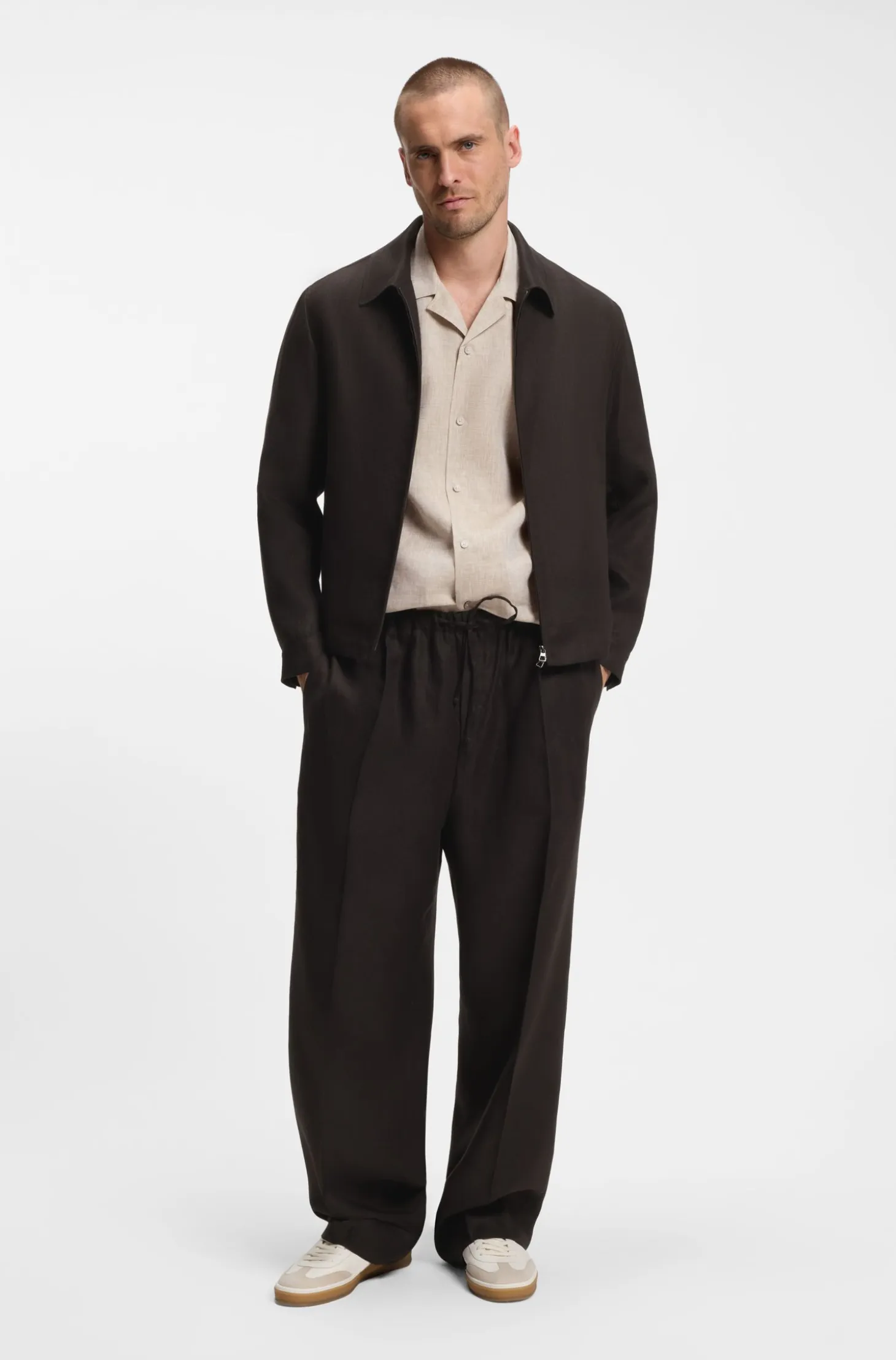 BOSS BY BECKHAM relaxed-fit linen trousers