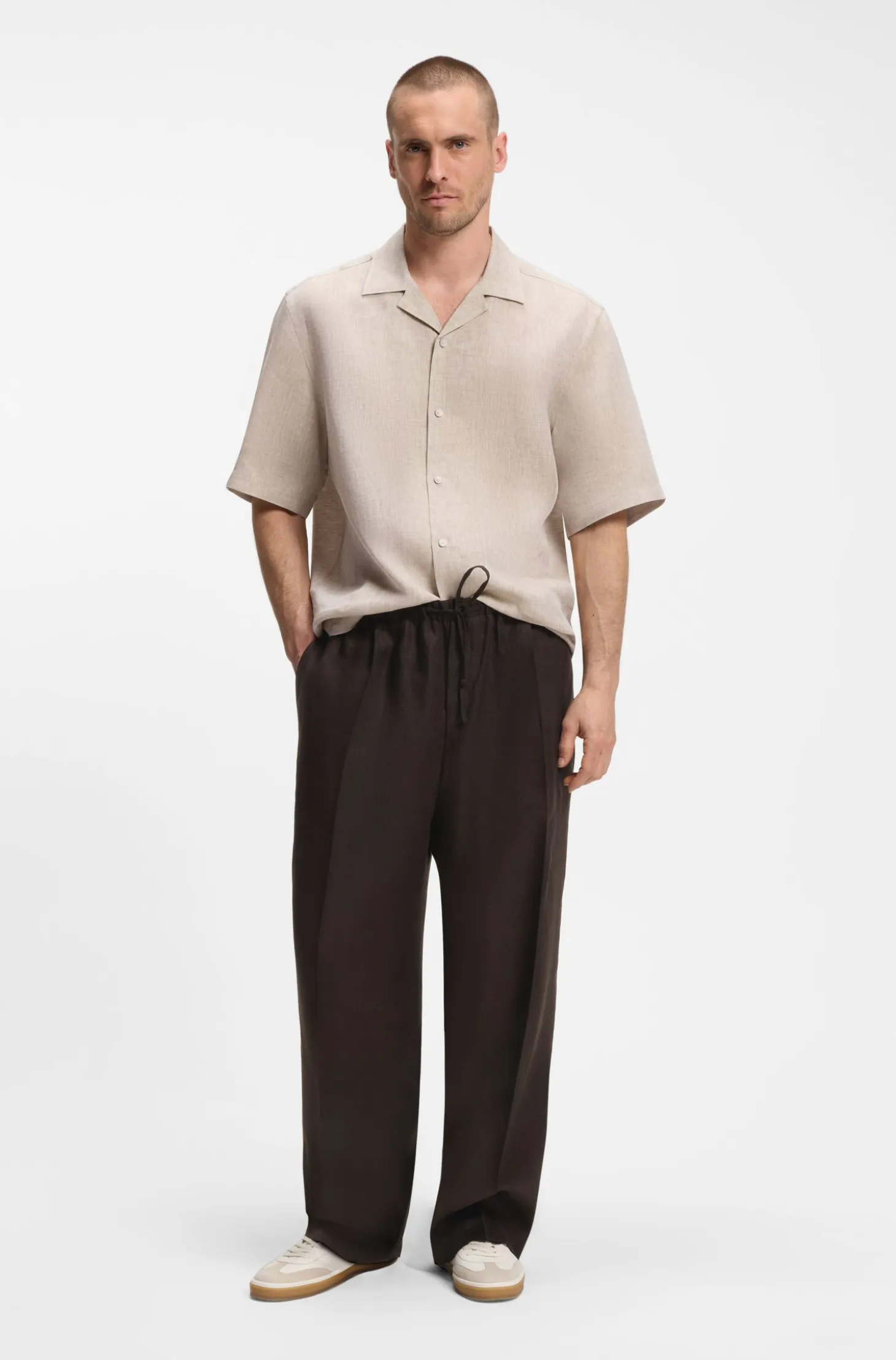BOSS BY BECKHAM relaxed-fit linen trousers