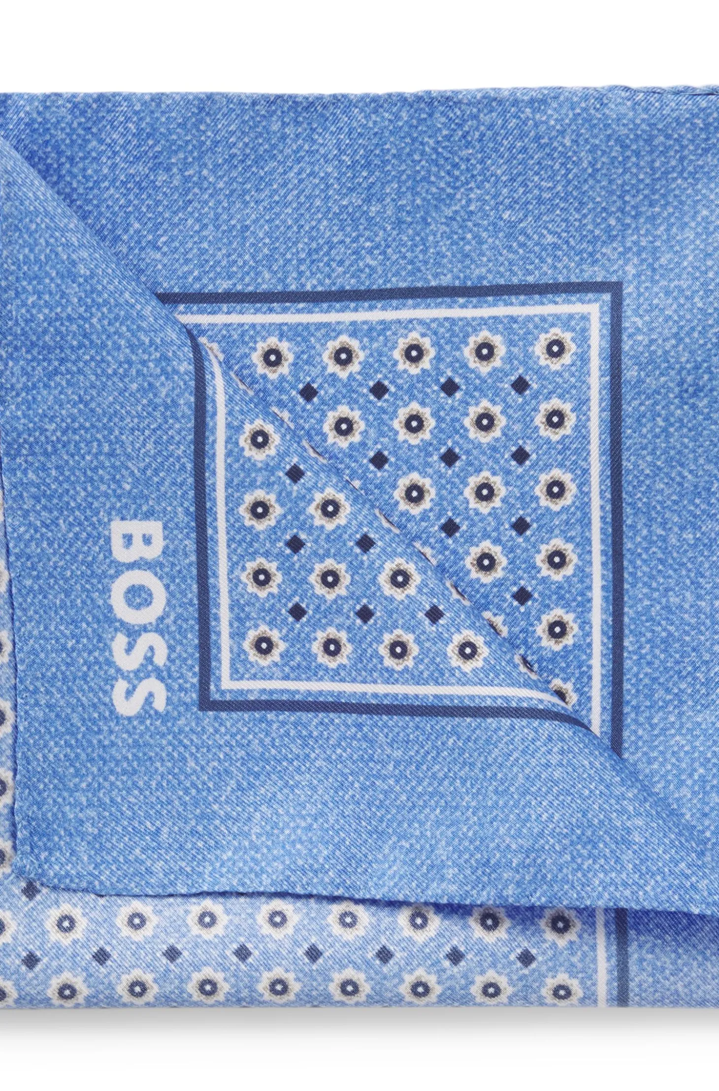 BOSS ONE Silk pocket square with digital print and logo