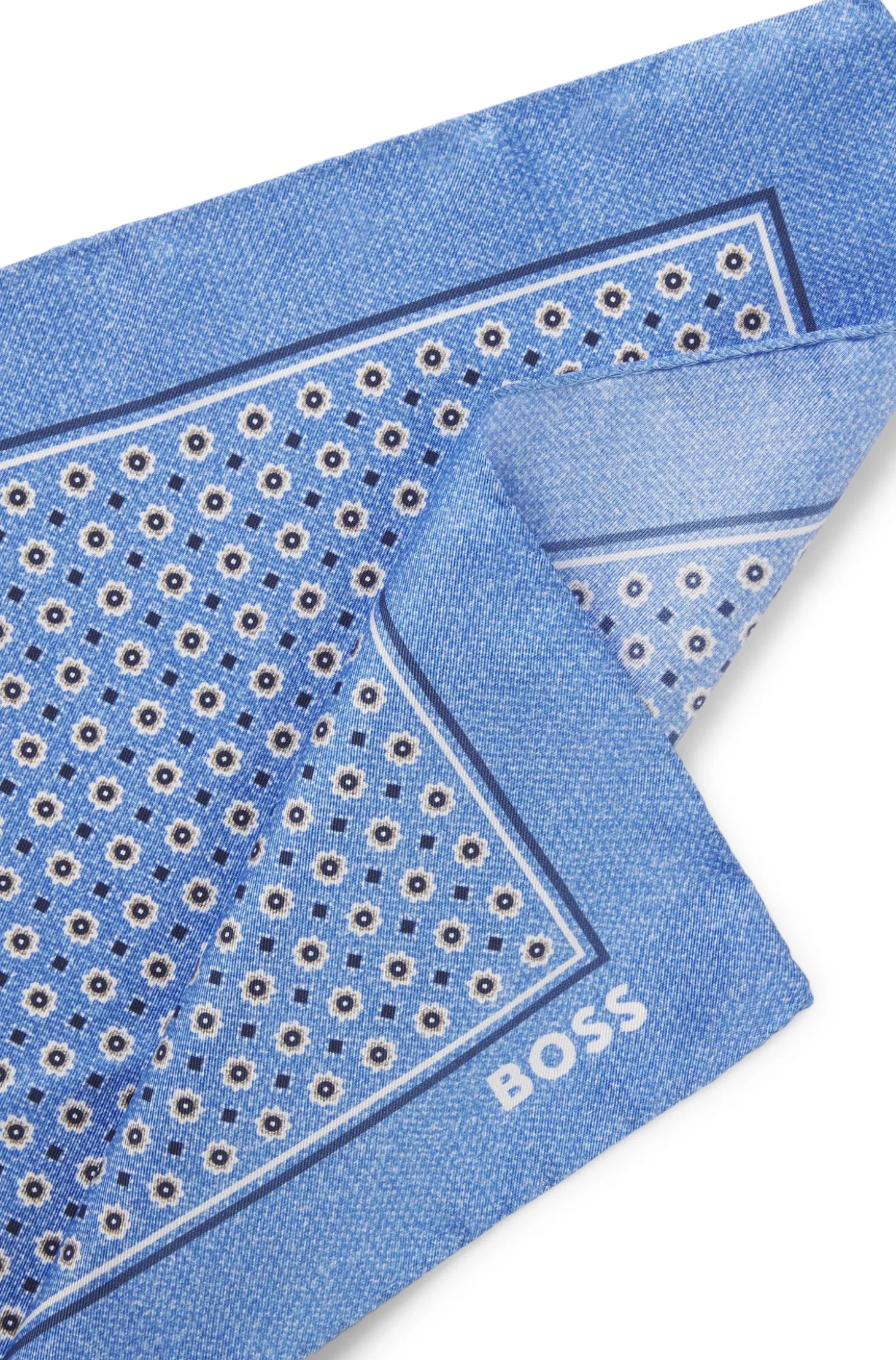 BOSS ONE Silk pocket square with digital print and logo