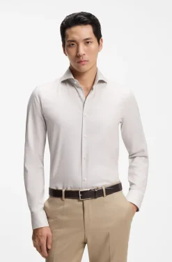BOSS ONE Slim-fit shirt in a structured cotton blend