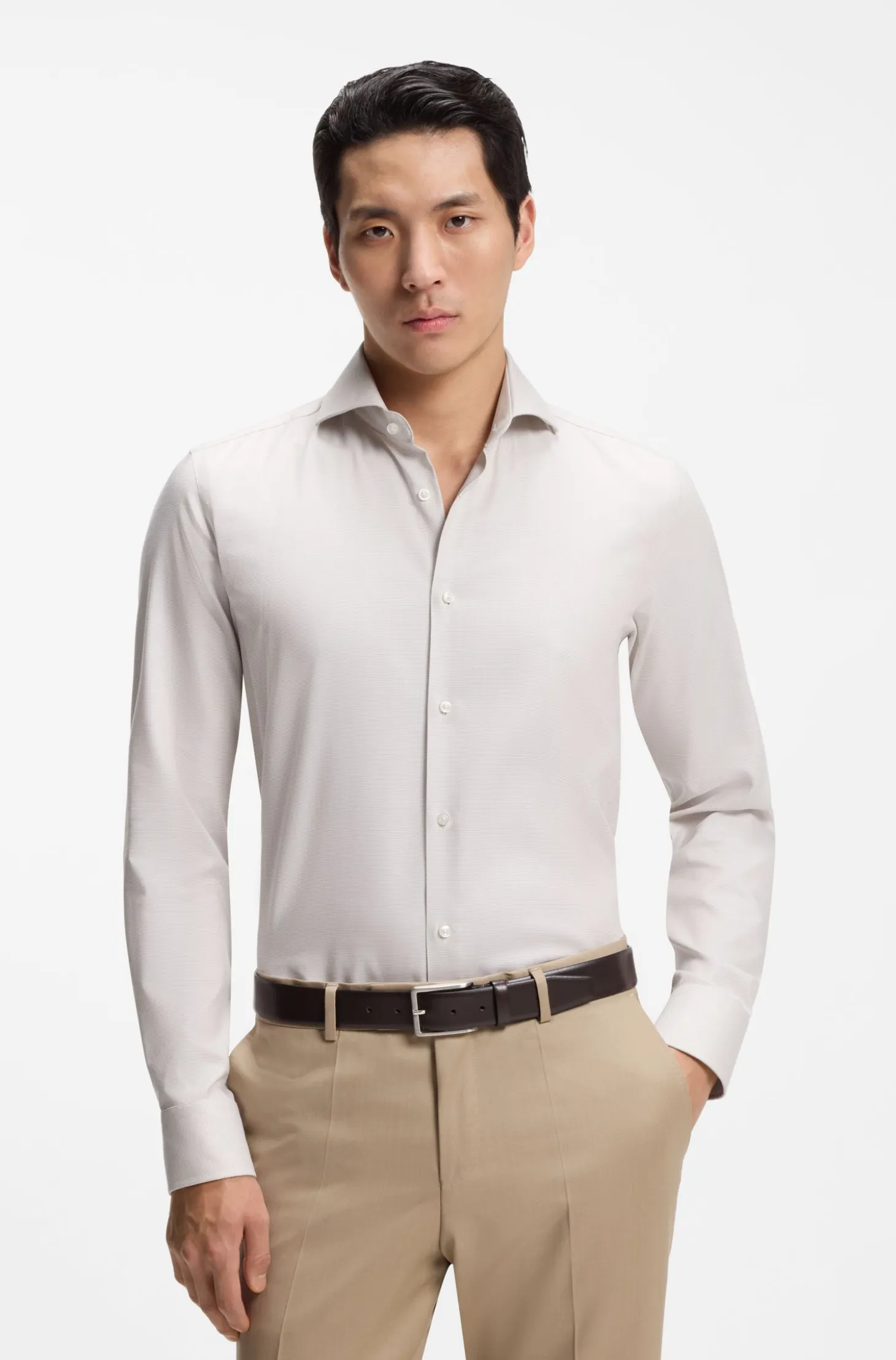 BOSS ONE Slim-fit shirt in a structured cotton blend