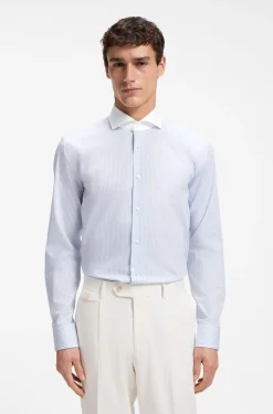 BOSS ONE Slim-fit shirt in striped cotton twill