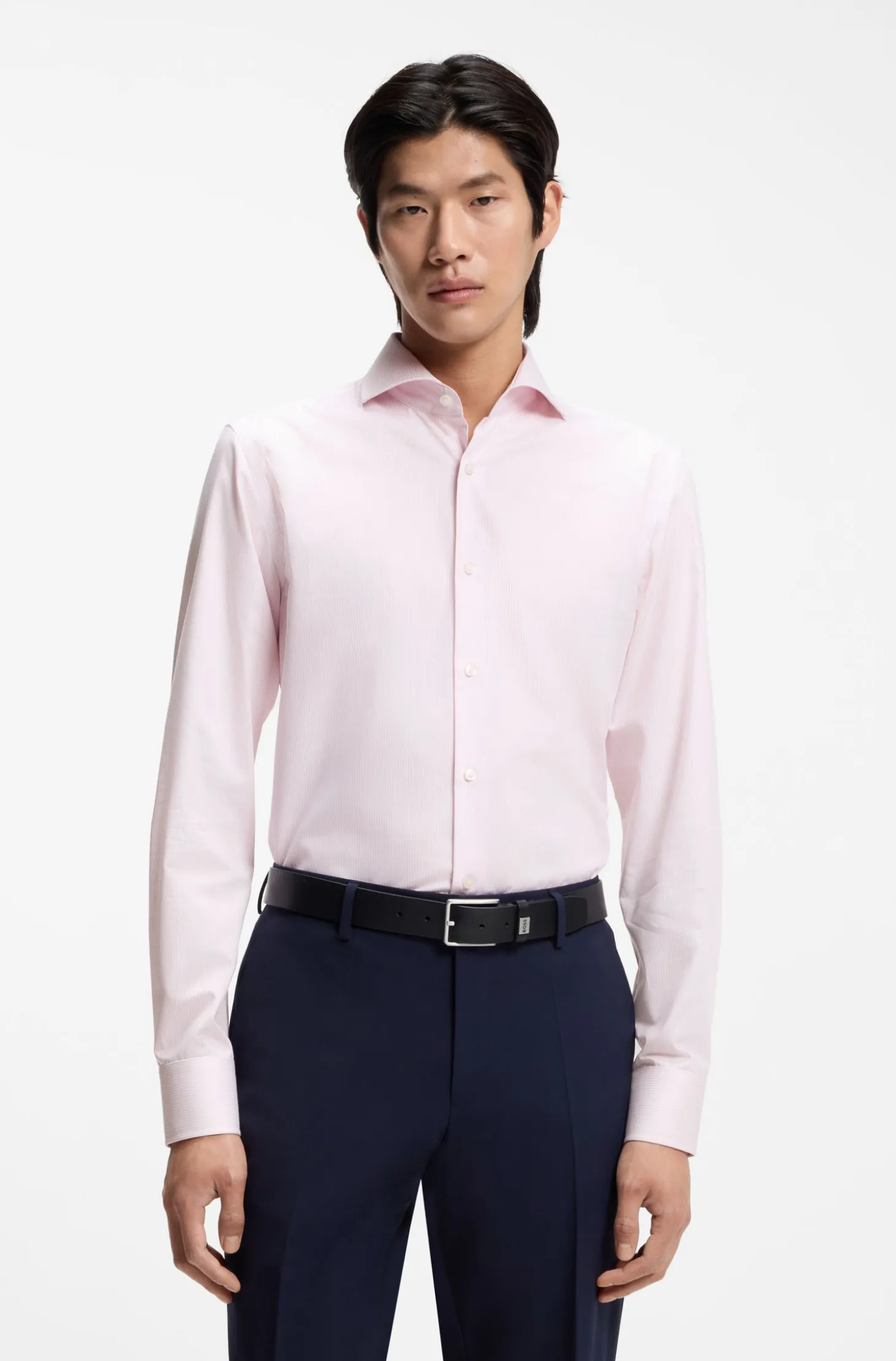 BOSS ONE Slim-fit shirt in striped cotton twill