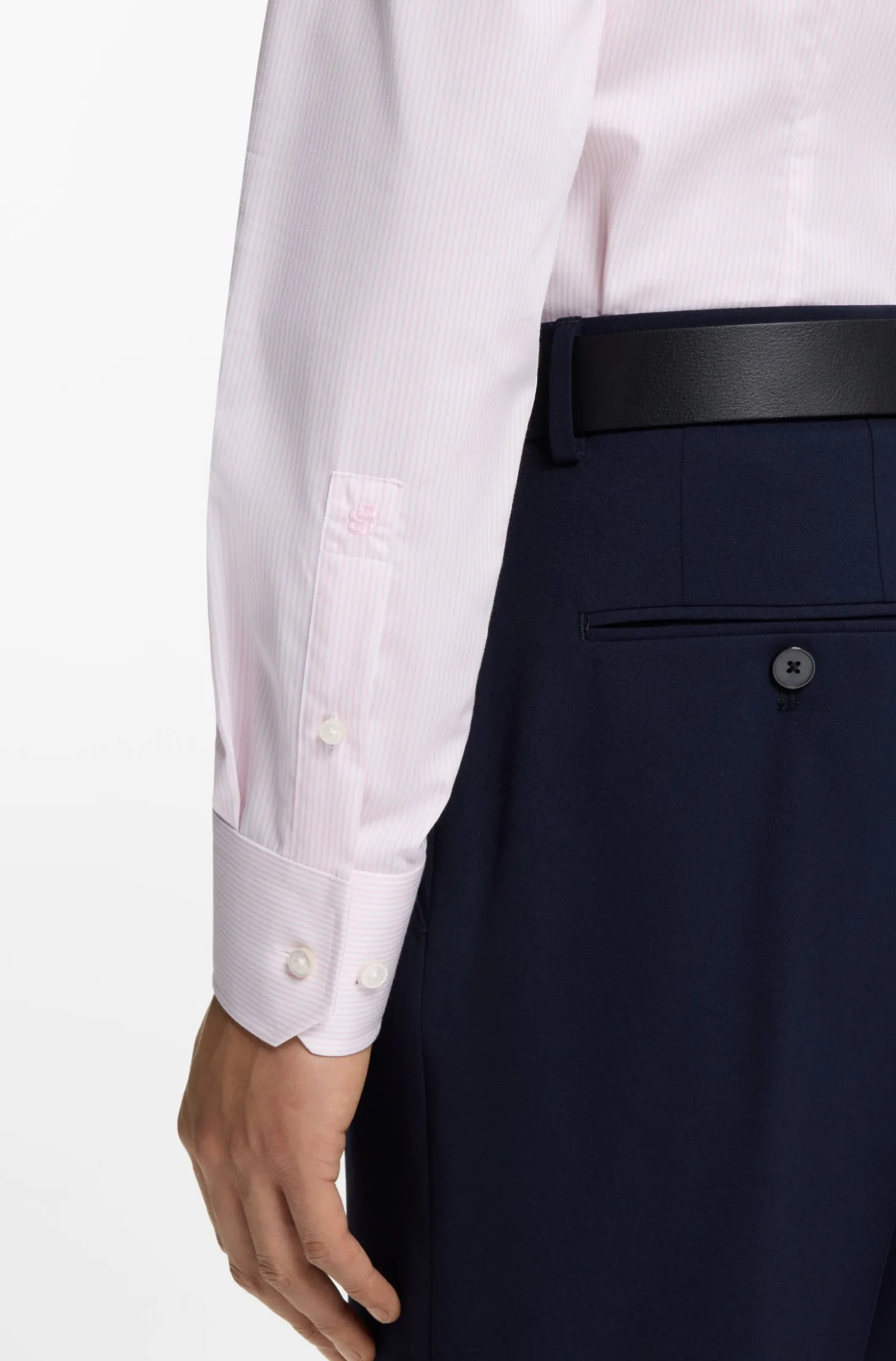 BOSS ONE Slim-fit shirt in striped cotton twill