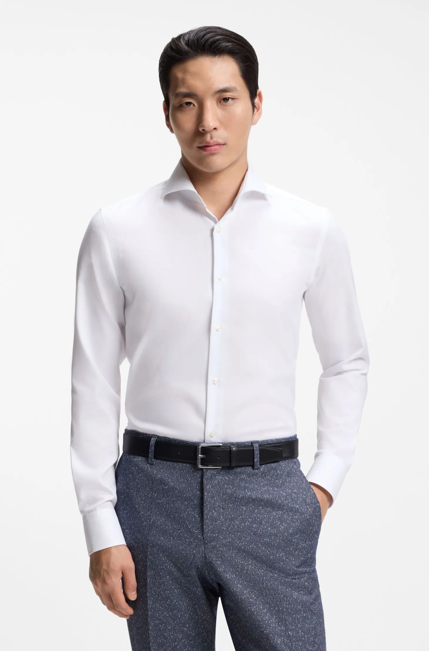 BOSS ONE Slim-fit shirt in wrinkle-resistant Oxford cotton