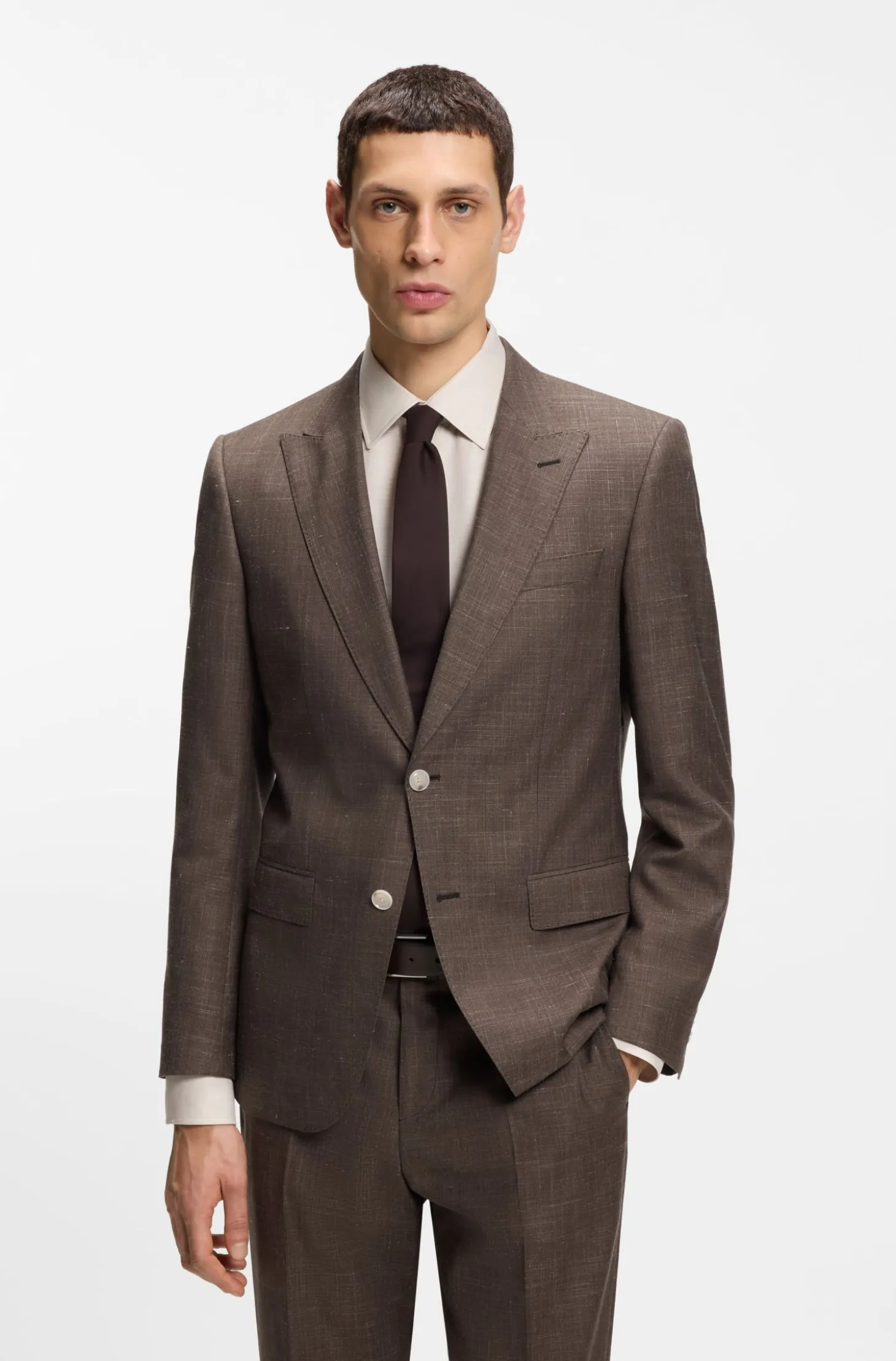 BOSS ONE Slim-fit suit jacket in wool, silk and linen