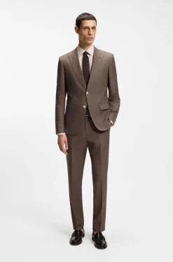 BOSS ONE Slim-fit suit trousers in wool, silk and linen