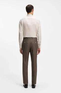 BOSS ONE Slim-fit suit trousers in wool, silk and linen