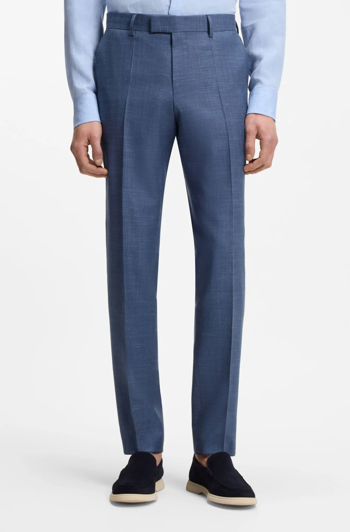 BOSS ONE Slim-fit suit trousers in wool, silk and linen
