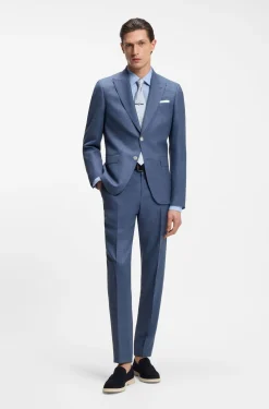 BOSS ONE Slim-fit suit trousers in wool, silk and linen