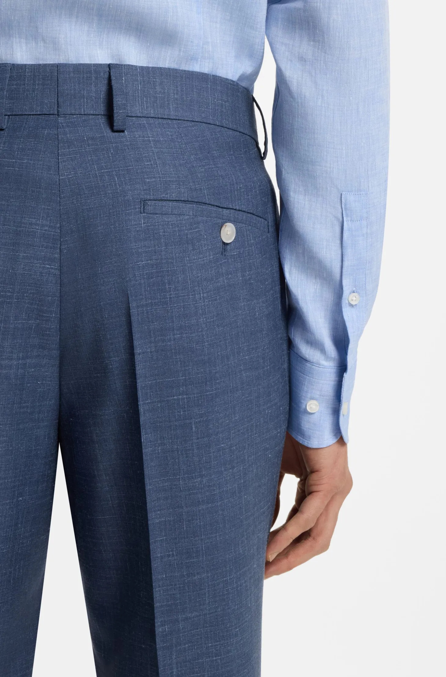 BOSS ONE Slim-fit suit trousers in wool, silk and linen