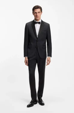 BOSS ONE Slim-fit tuxedo trousers in virgin-wool serge