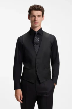 BOSS ONE Slim-fit waistcoat in virgin-wool serge
