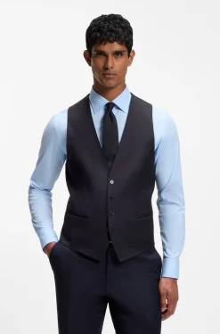 BOSS ONE Slim-fit waistcoat in virgin-wool serge