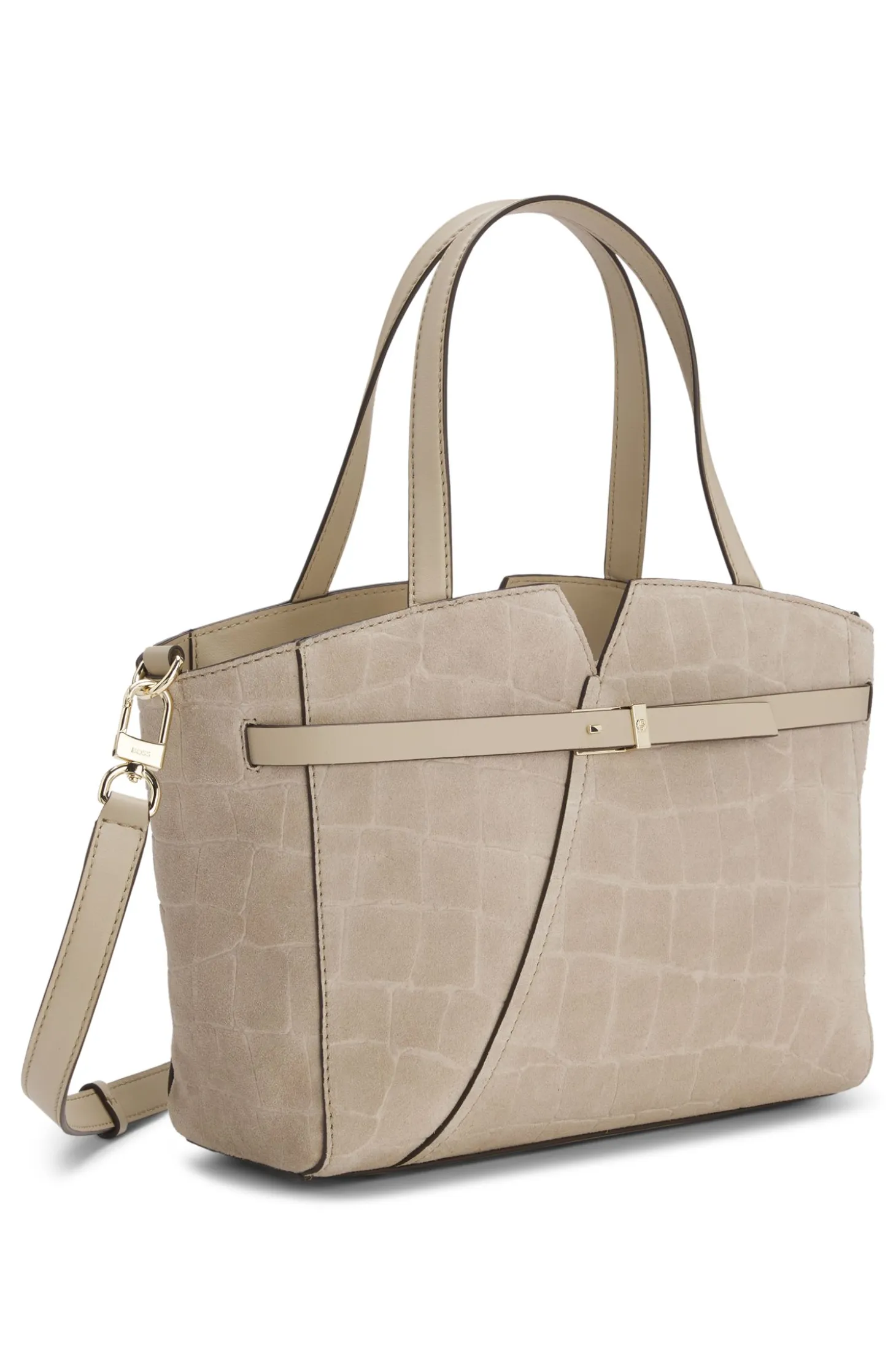 BOSS Revers printed-suede tote bag with belt detail